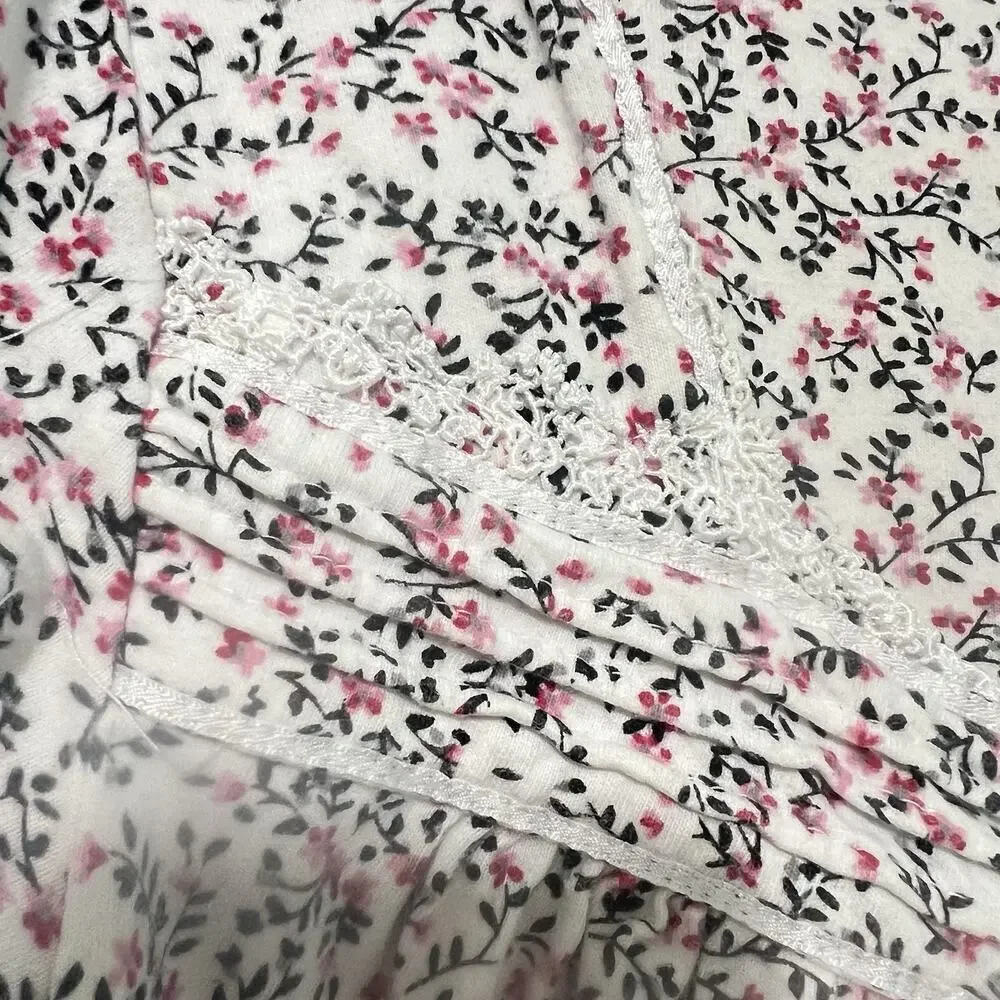 Eileen West Nightgown Small 100% Cotton Flannel Floral Pink Cottagecore Lace